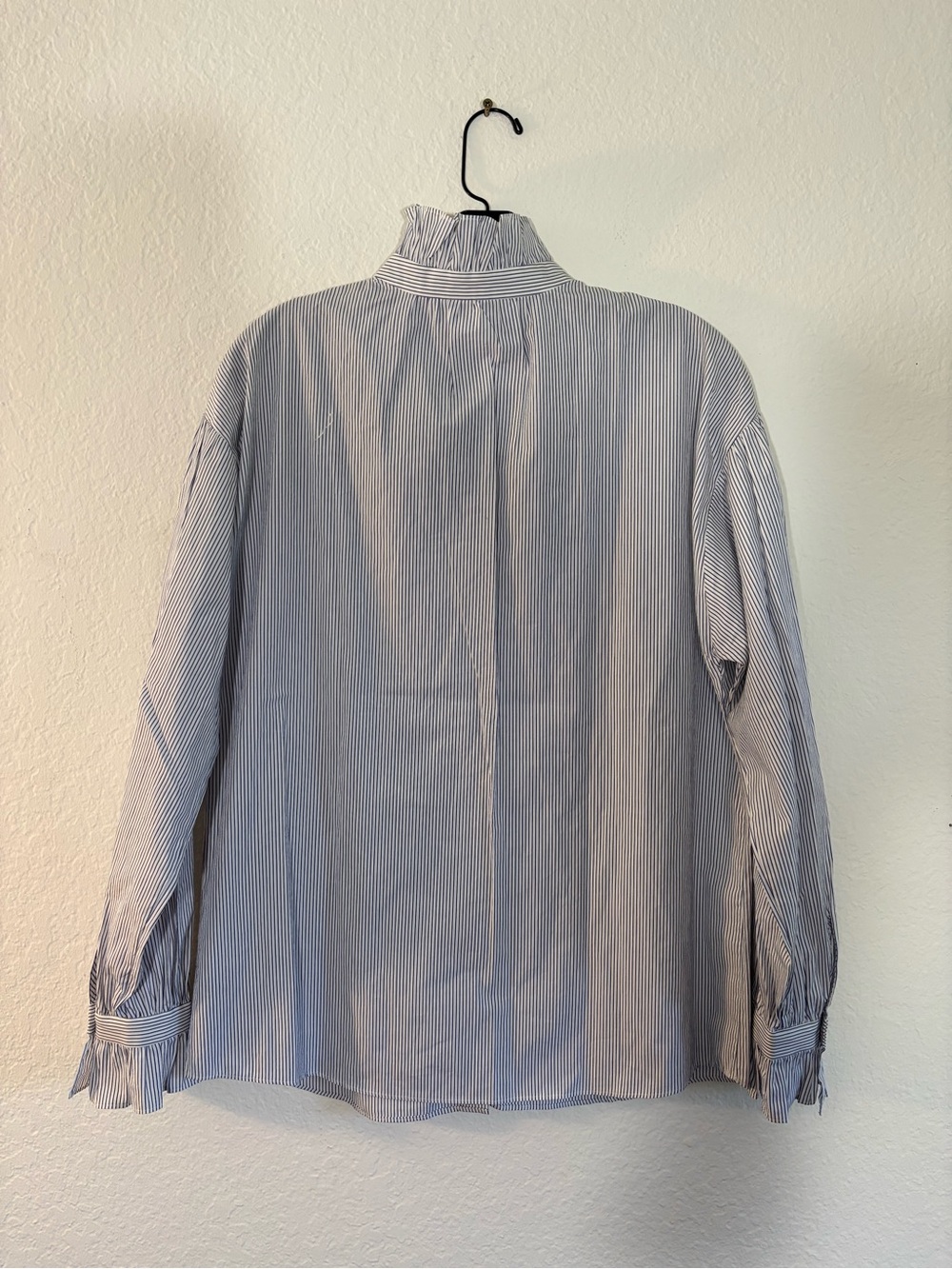 NWT Nordstrom Signature Blue Striped Ruffle Button-Down Blouse Long Sleeve Small - Picture 10 of 14